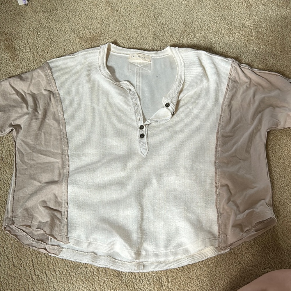 Brown and white loose fitting t shirt